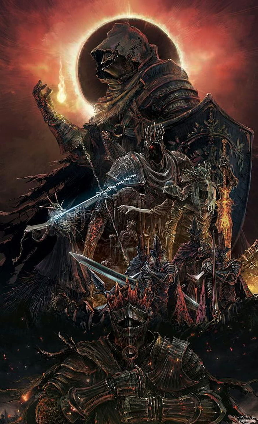 Dark Souls 3 Artwork Featuring The Abyss Watchers, Aldrich, And The Nameless King In A Dramatic Fantasy Composition HD phone wallpaper