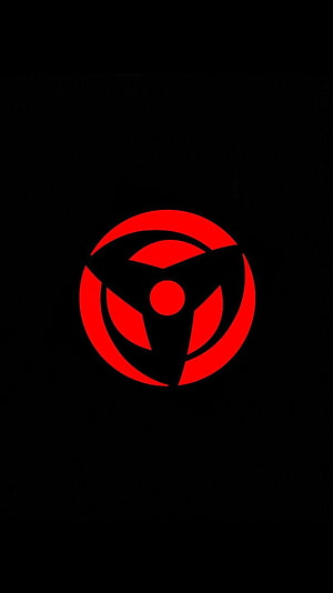 Mangekyou Sharingan Eye Symbol in Red on Black Background HD phone wallpaper