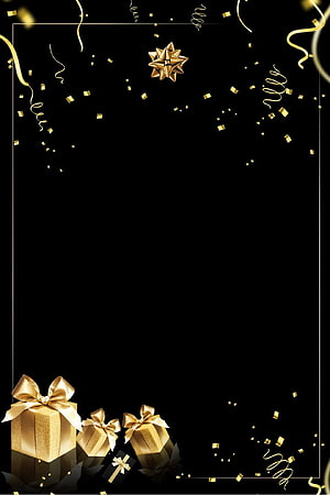 Elegant Gold Gift Boxes and Confetti on Black Background HD phone wallpaper