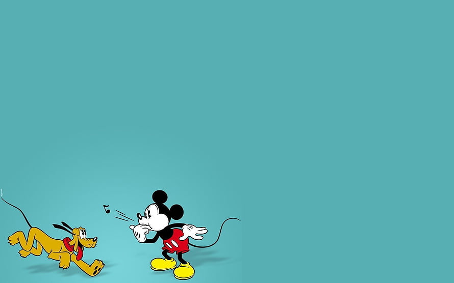 Mickey Mouse and Pluto Classic Cartoon Illustration on Teal Background HD wallpaper