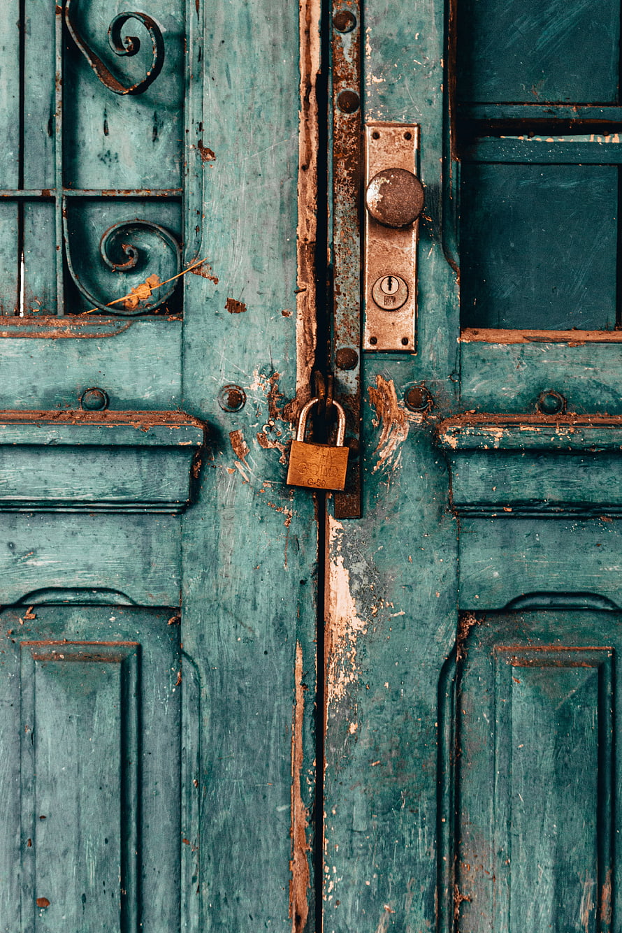 Weathered Teal Wooden Door With Rusty Padlock And Vintage Hardware HD phone wallpaper