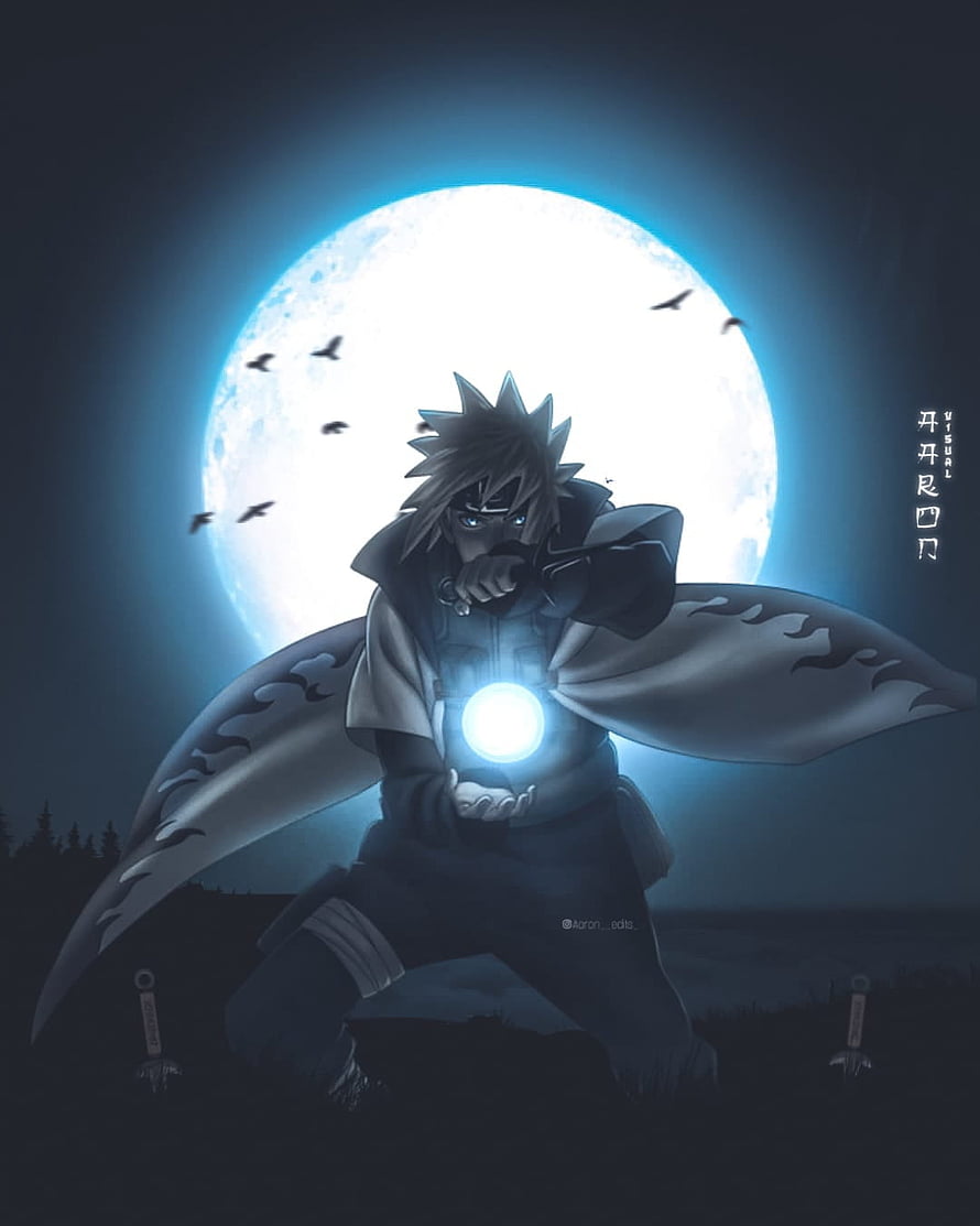 Kakashi Hatake performing the Kamui jutsu under a glowing full moon with birds flying in the night sky HD phone wallpaper