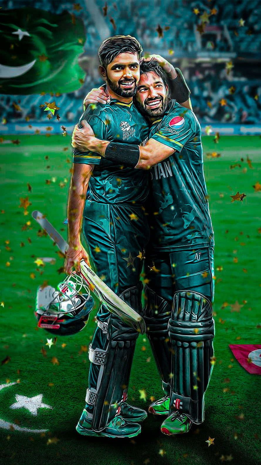 Babar Azam and Mohammad Rizwan Celebrating Victory in Pakistan Cricket Team Uniforms HD phone wallpaper