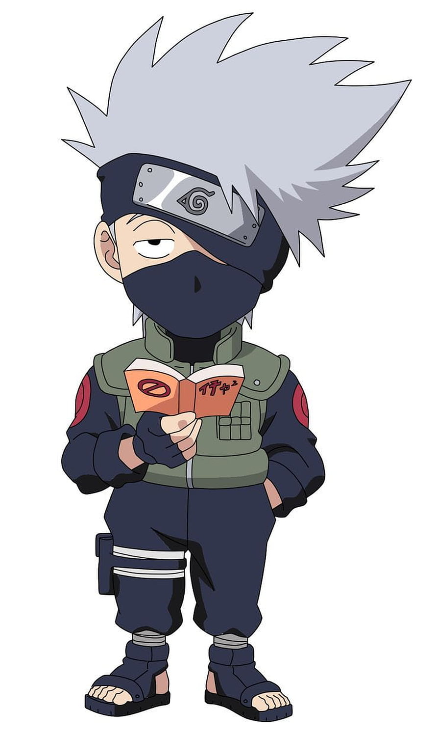 Cute Chibi Kakashi Hatake Reading Icha Paru Book Anime Character Illustration HD phone wallpaper
