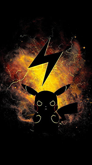Pikachu Silhouette With Lightning Bolt And Electric Aura HD phone wallpaper