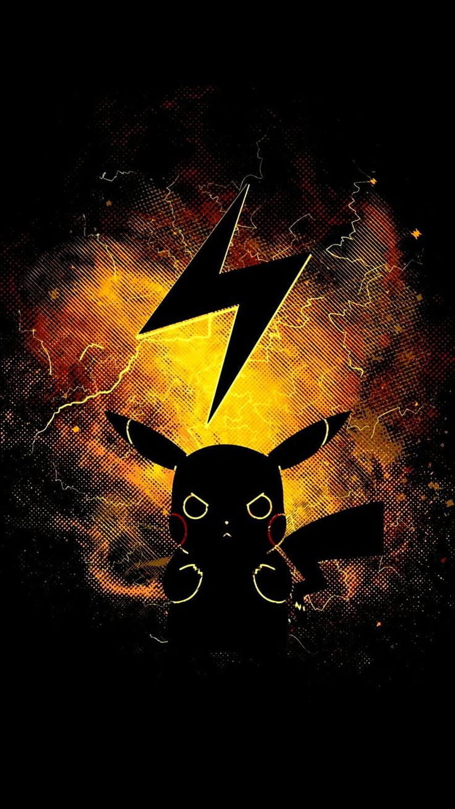 Pikachu Silhouette With Lightning Bolt And Electric Aura HD phone wallpaper