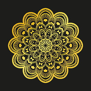 Golden Mandala Floral Pattern on Black Background HD phone wallpaper