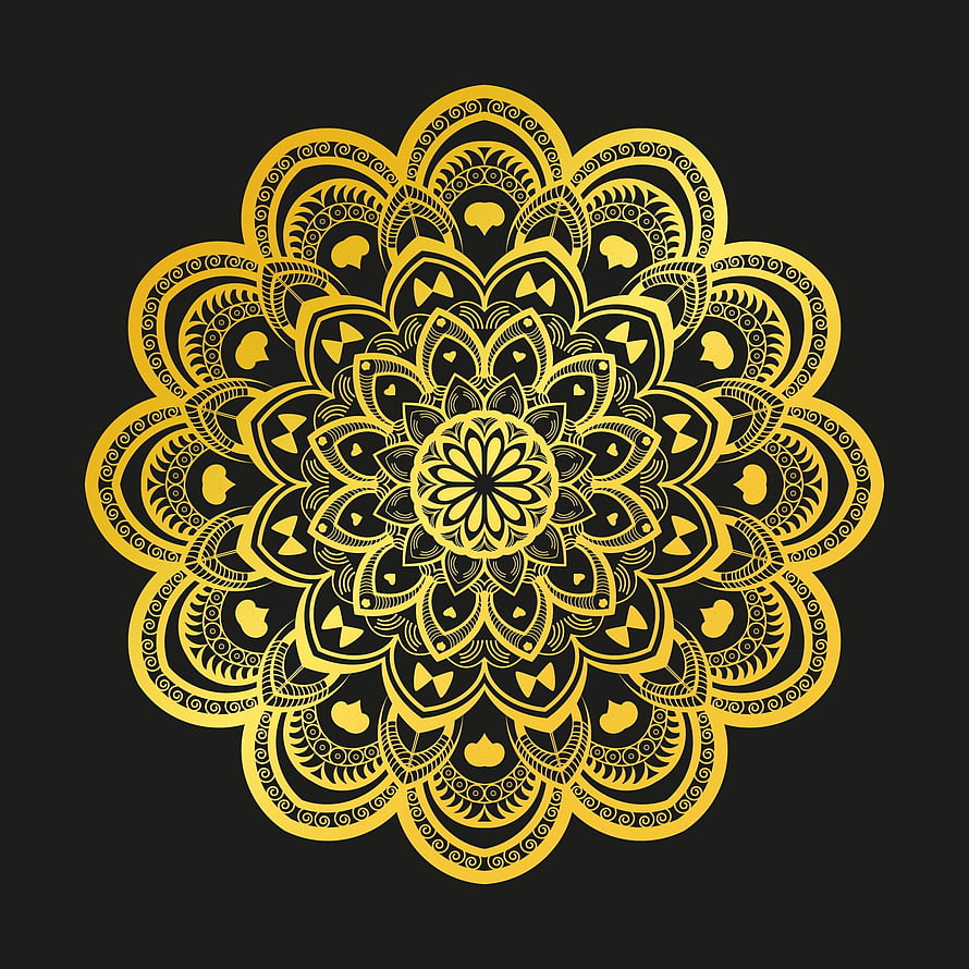 Golden Mandala Floral Pattern on Black Background HD phone wallpaper