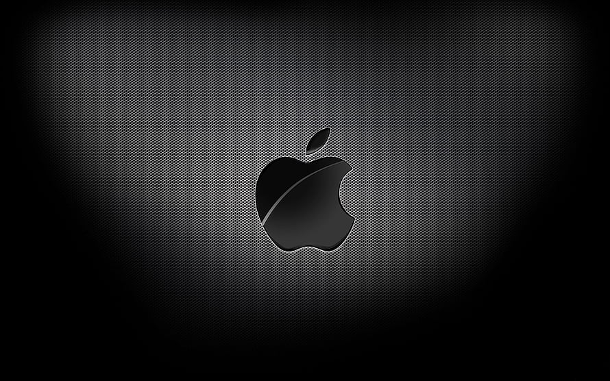 Sleek Black Apple Logo on Textured Mesh Background with Dramatic Lighting HD wallpaper