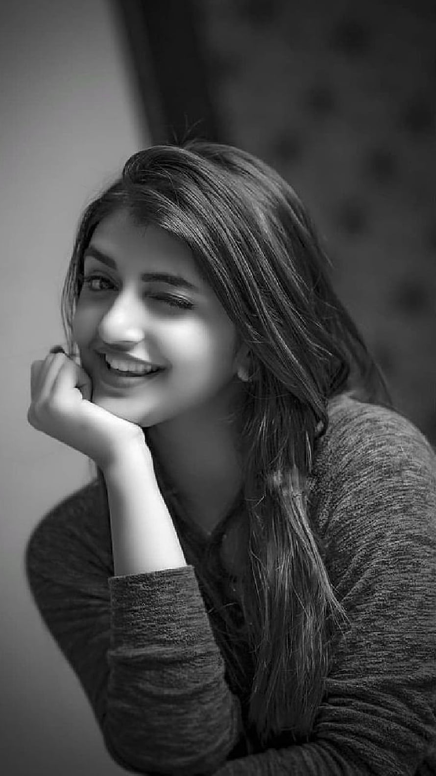 Sreeleela Black and White Portrait with Soft Smile and Long Hair HD phone wallpaper