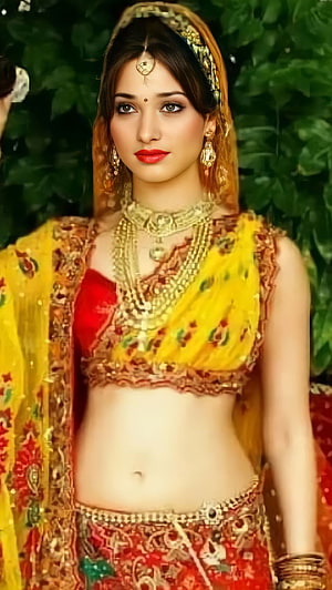 Tamanna Bhatia in Traditional Indian Bridal Attire with Gold Jewelry and Yellow Dupatta HD phone wallpaper
