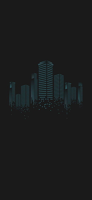 Minimalist Dark City Skyline with Glowing Blue Windows HD phone wallpaper