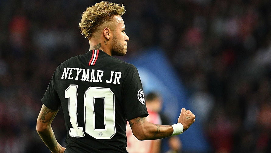 Neymar Jr in PSG Black Away Kit Number 10 Champions League Action Shot HD wallpaper