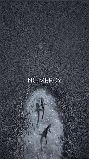 Dark Aerial View of Sharks Swimming in Murky Water with No Mercy Text Overlay HD phone wallpaper