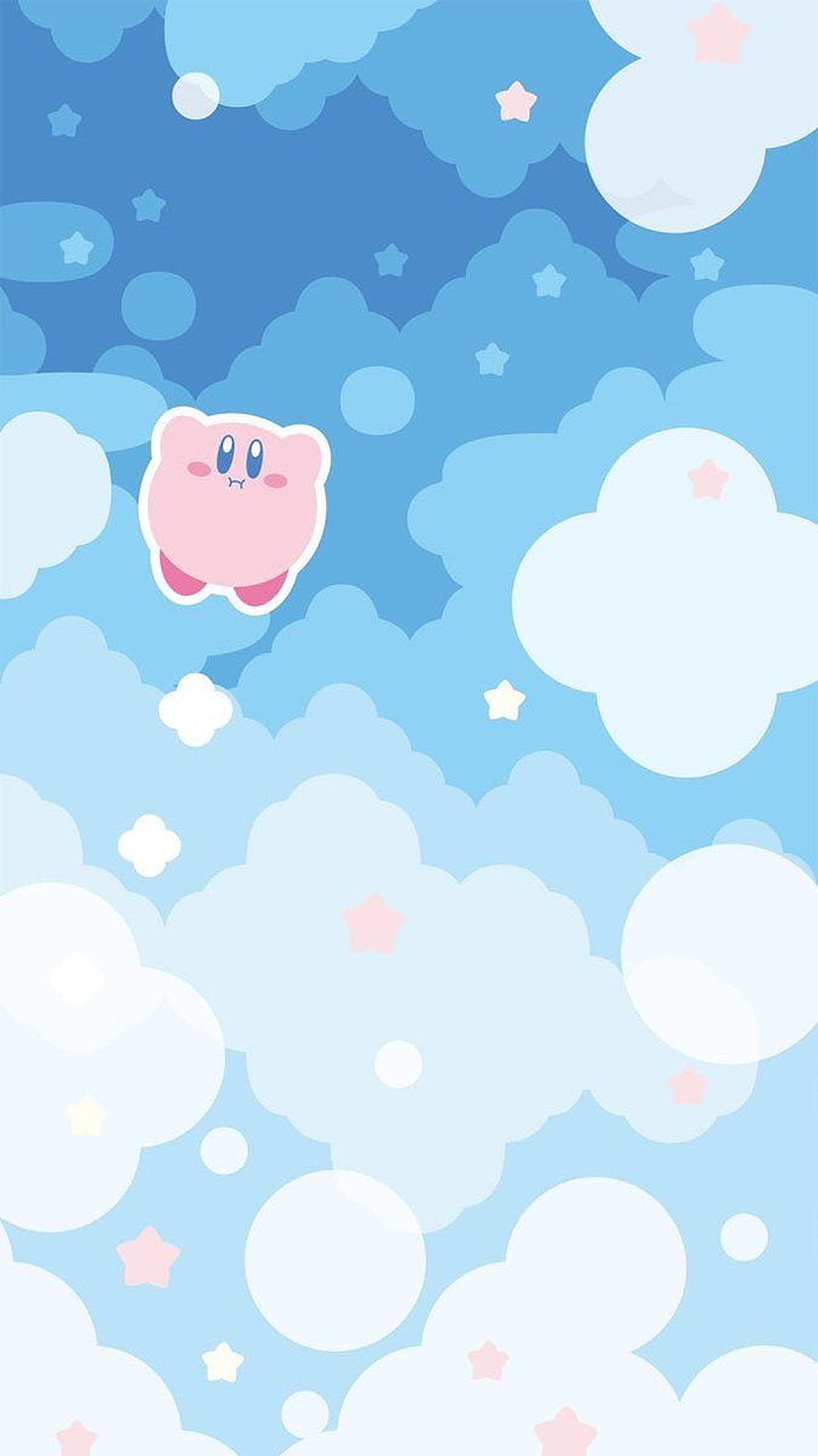 Cute Kirby Floating Among Soft Blue Clouds and Pastel Stars HD phone wallpaper