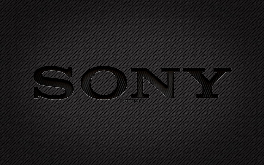 Sleek Sony Logo on Dark Carbon Fiber Texture Background HD wallpaper