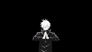 Gojo Satoru from Jujutsu Kaisen in a minimalist black and white anime style illustration HD wallpaper