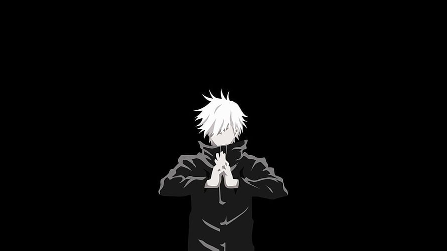 Gojo Satoru from Jujutsu Kaisen in a minimalist black and white anime style illustration HD wallpaper