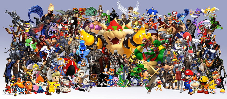 Massive Video Game Character Group Photo Featuring Mario, Sonic, and Bowser HD wallpaper