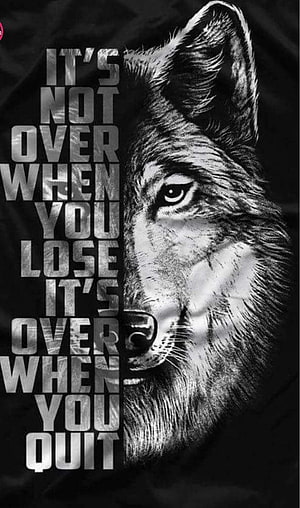 Black and White Wolf Portrait with Motivational Quote on Dark Background HD phone wallpaper