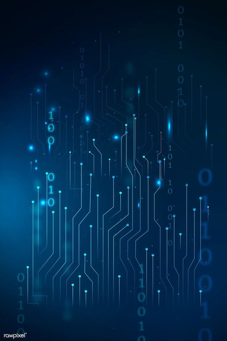 Futuristic Blue Circuit Board with Binary Code and Glowing Data Streams HD phone wallpaper