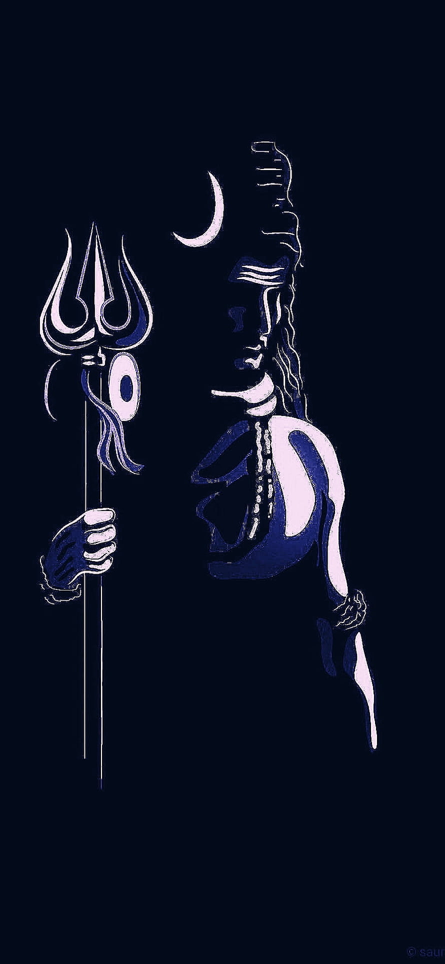 Lord Shiva Profile Illustration Holding Trishula with Crescent Moon and Rudraksha Beads HD phone wallpaper