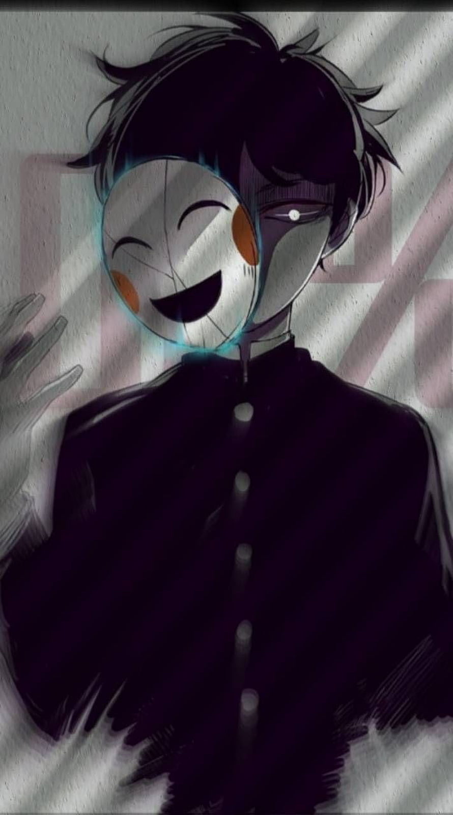 Anime Character Wearing a Cracked Smiling Mask in Dark Uniform HD phone wallpaper