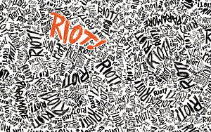 Paramore Riot Album Artwork with Bold Orange Typography and Black Handwritten Text Pattern HD wallpaper