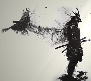 Samurai Warrior And Crow Ink Splatter Art HD wallpaper