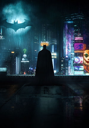 Batman Silhouette in Rainy Gotham City with Bat-Signal and Neon Skyscrapers, NEON CITY BATMAN. Batman , Gotham batman, Batman artwork HD phone wallpaper