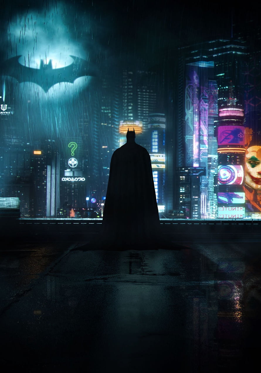 Batman Silhouette in Rainy Gotham City with Bat-Signal and Neon Skyscrapers, NEON CITY BATMAN. Batman , Gotham batman, Batman artwork HD phone wallpaper