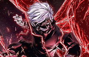 Ken Kaneki Unleashing Crimson Power in Dark Anime Illustration HD wallpaper