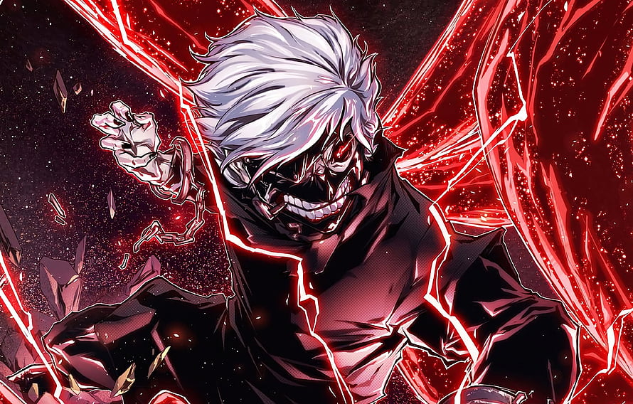 Ken Kaneki Unleashing Crimson Power in Dark Anime Illustration HD wallpaper