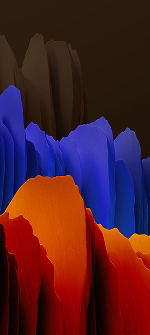 Abstract Layered Mountain Landscape in Vibrant Blue, Orange, and Red Tones HD phone wallpaper