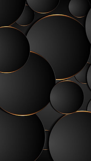 Abstract Black Circles With Golden Rim Light 3D Geometric Pattern Wallpaper HD phone wallpaper