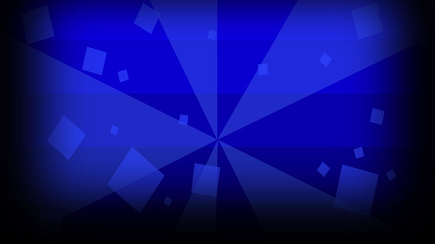Dark Blue Geometric Starburst Pattern with Floating Squares and Radial Light Beams HD wallpaper