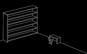 Minimalist Wireframe Office Room With Bookshelf And Desk HD wallpaper