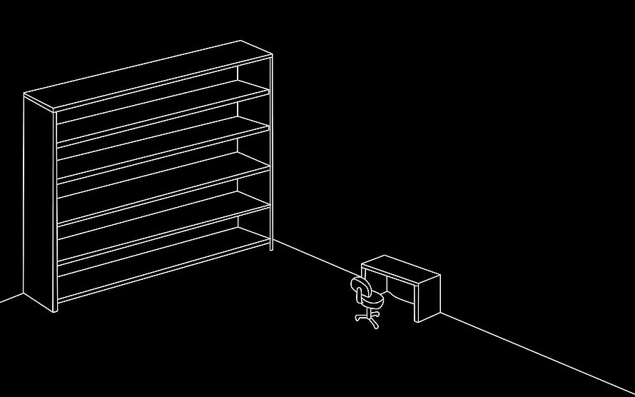 Minimalist Wireframe Office Room With Bookshelf And Desk HD wallpaper