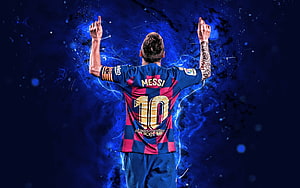 Lionel Messi FC Barcelona Number 10 Jersey Back View with Blue Energy Effects HD wallpaper