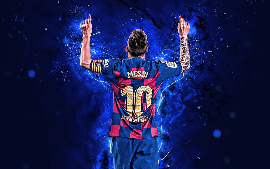 Lionel Messi FC Barcelona Number 10 Jersey Back View with Blue Energy Effects HD wallpaper