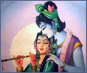 Radha Krishna Playing Flute Together Romantic Indian Mythology Art, Beautiful Radha Krishna Paintings from top Indian artists HD wallpaper
