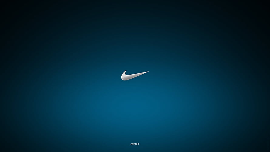 Nike Swoosh Logo on Dark Blue Gradient Background with Just Do It Tagline HD wallpaper