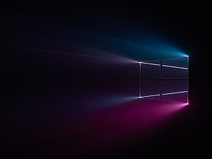 Windows 10 Logo with Neon Blue and Pink Light Trails on Dark Background HD wallpaper