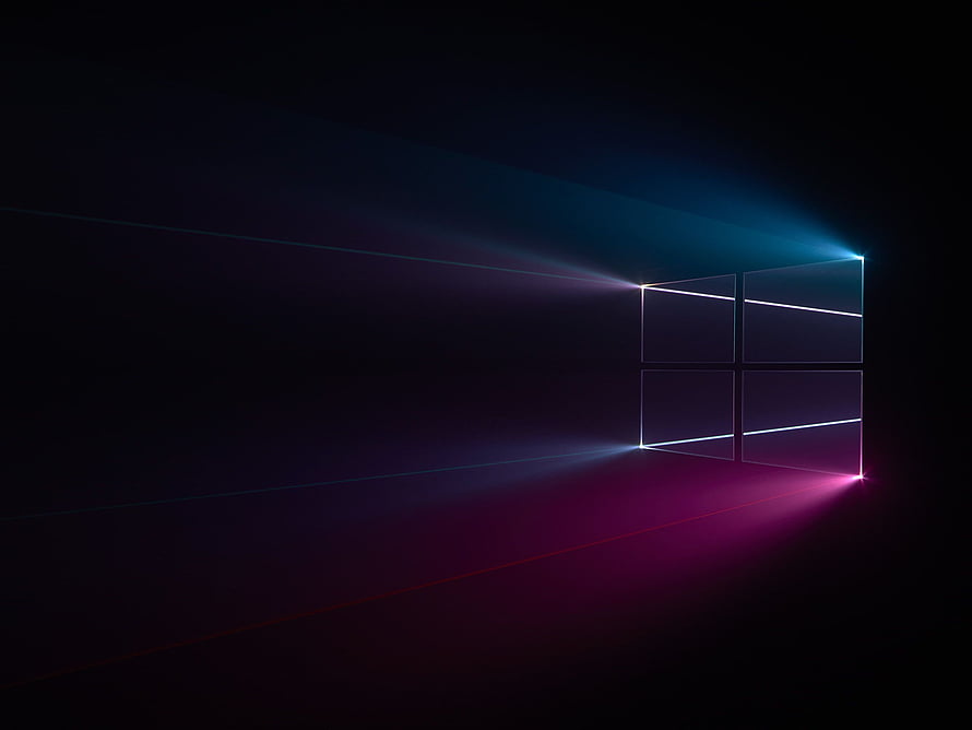 Windows 10 Logo with Neon Blue and Pink Light Trails on Dark Background HD wallpaper