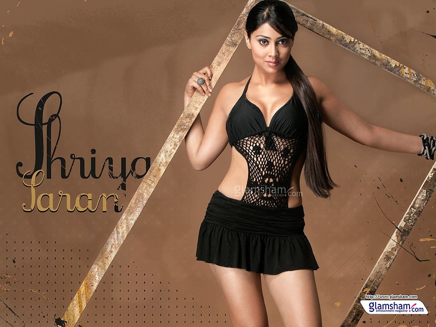 Shriya Saran in Black Mesh Outfit with Rustic Frame HD wallpaper
