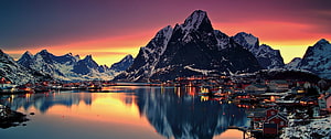 Reine Village Lofoten Islands Norway Sunset Winter Landscape HD wallpaper