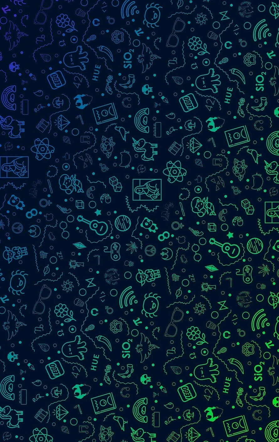 Neon Blue and Green Doodle Pattern Wallpaper with Retro Icons and Symbols HD phone wallpaper