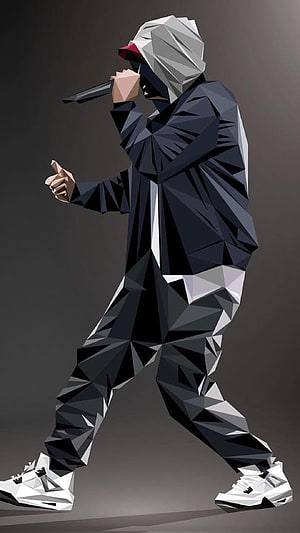 Eminem Low Poly 3D Digital Art Portrait in Hoodie and Cap HD phone wallpaper