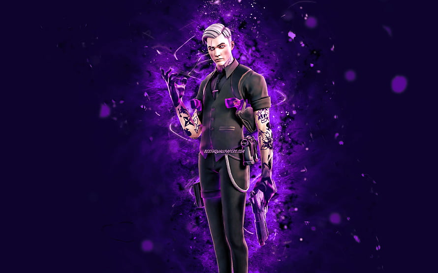 Shadow Midas Fortnite Character with Violet Neon Energy and Tactical Gear HD wallpaper