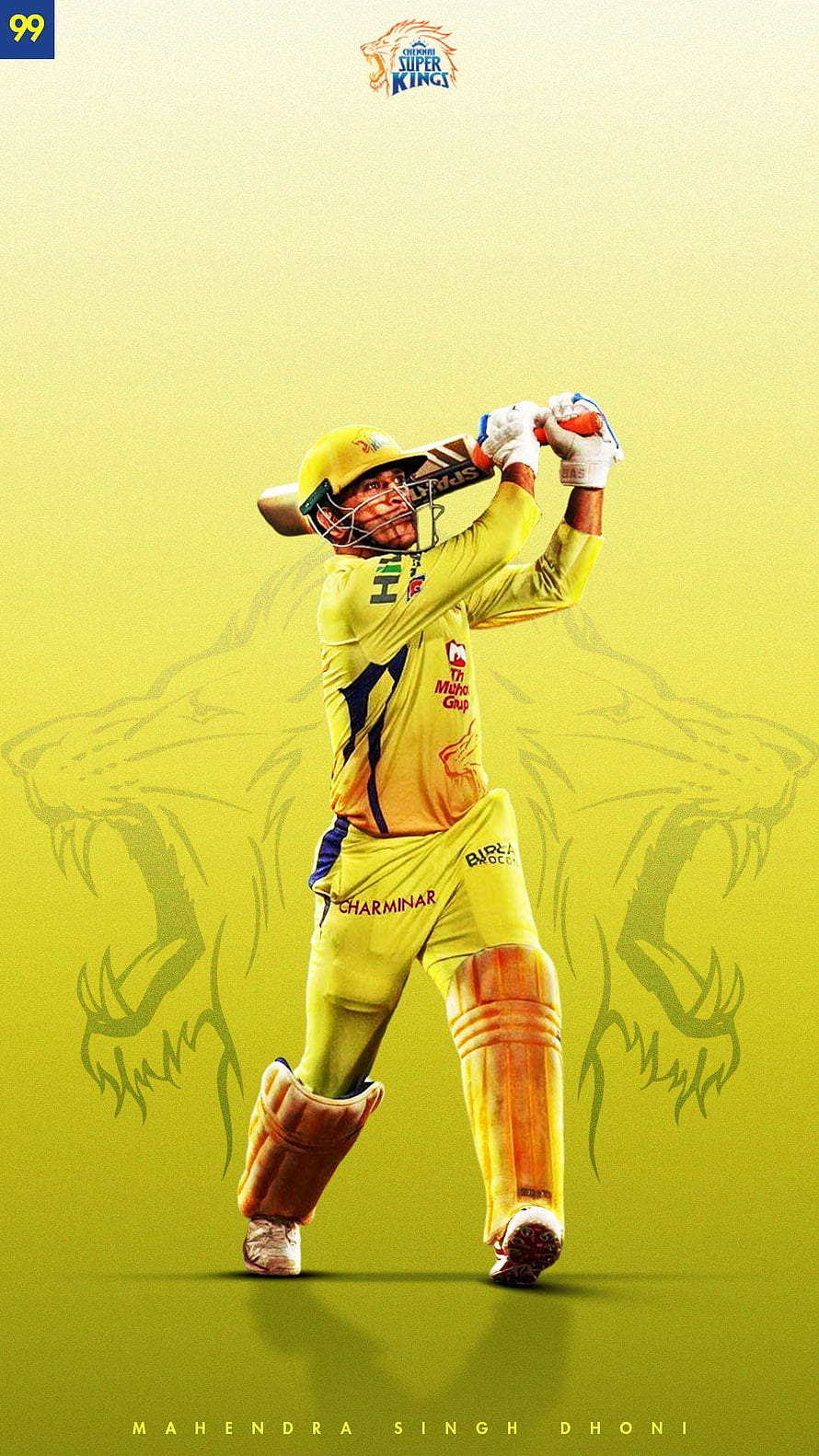 Mahendra Singh Dhoni in Chennai Super Kings yellow kit mid-swing with bat raised HD phone wallpaper